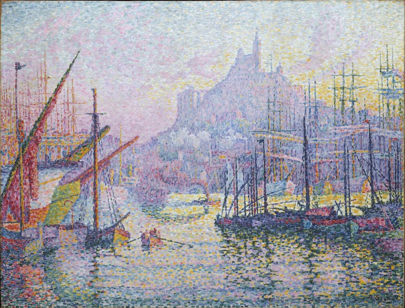 impressionist painting of notre-dame de la garde in marseille, france by paul signac