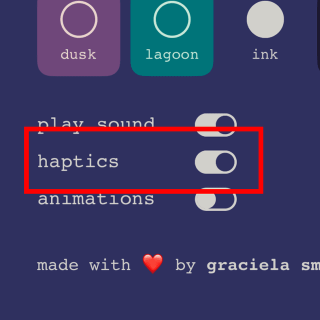 haptic toggle on settings screen